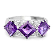 Bids.com 3.09 Carat Genuine Amethyst and White Topaz .925 Sterling Silver Ring Rings White Smoke size 6.00,size 7.00,size 8.00,size 5.00,size 9.00