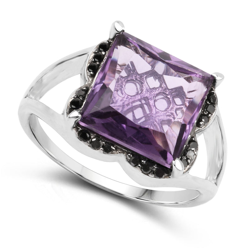 Bids.com 4.58 Carat Genuine Amethyst & Black Diamond .925 Sterling Silver Ring Rings White Smoke size 7.00,size 6.00,size 8.00,size 9.00,size 5.00,size 10.00