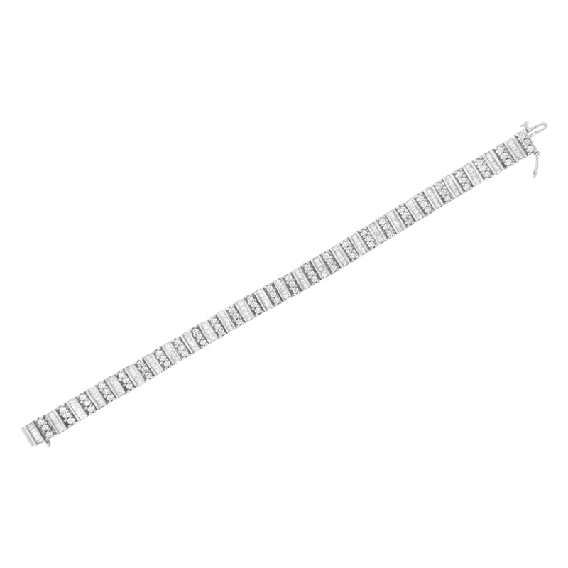 Bids.com 14K White Gold 4 7/8 cttw Baguette & Round Brilliant-Cut Diamond Channel- & Prong-Set Tennis Bracelet (I-J Color, I1-I2 Clarity) - Size 7.25" Bracelets White Smoke White.Gold / 7.25