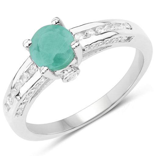 Bids.com 1.22 Carat Genuine Emerald and White Topaz .925 Sterling Silver Ring Rings White Smoke size 7.00,size 9.00,size 12.00,size 5.00,size 6.00,size 8.00,size 10.00,size 11.00