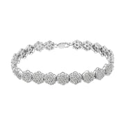 Bids.com .925 Sterling Silver 2.0 cttw Diamond 7 Stone Floral Cluster Link Bracelet (I-J Color, I3 Clarity) -7.25" Bracelets White Smoke White.Sterling Silver / 7.25