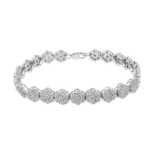 Bids.com .925 Sterling Silver 2.0 cttw Diamond 7 Stone Floral Cluster Link Bracelet (I-J Color, I3 Clarity) -7.25" Bracelets White Smoke White.Sterling Silver / 7.25