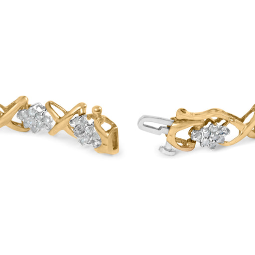 Bids.com 10k Yellow Gold 2.00 Cttw Diamond Cluster and Alternating "X" Link Bracelet (I-J Color, I3 Clarity) - 7" Bracelets White Smoke Yellow.Gold / 7