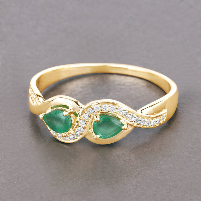 Bids.com 0.35 Carat Genuine Zambian Emerald and White Diamond 14K Yellow Gold Ring Rings Light Slate Gray size 5.00,size 6.00,size 7.00,size 8.00,size 9.00