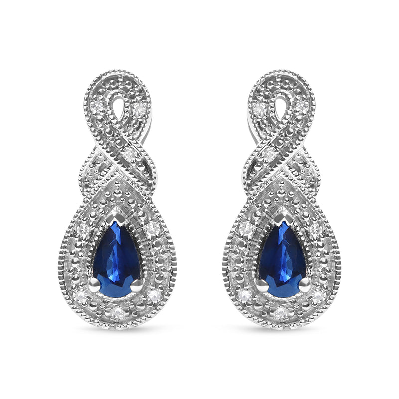 Bids.com .925 Sterling Silver 4.5 x 3mm Pear Sapphire Gemstone and Diamond Accent Infinity Drop Stud Earrings (H-I Color, SI1-SI2 Clarity) Earrings White Smoke White.Sterling Silver / 0.05