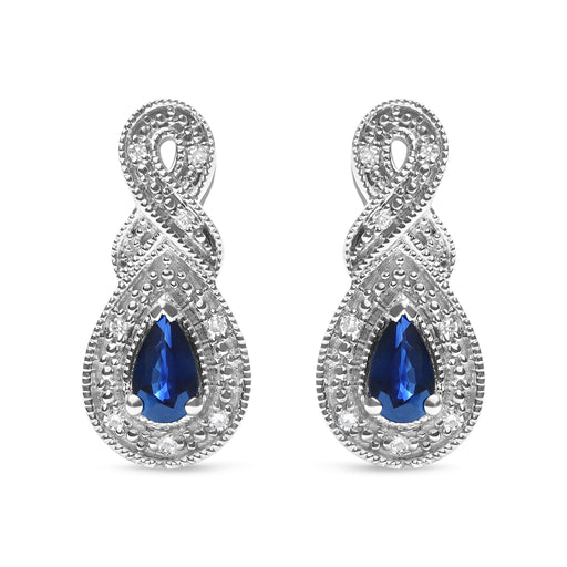 Bids.com .925 Sterling Silver 4.5 x 3mm Pear Sapphire Gemstone and Diamond Accent Infinity Drop Stud Earrings (H-I Color, SI1-SI2 Clarity) Earrings White Smoke White.Sterling Silver / 0.05
