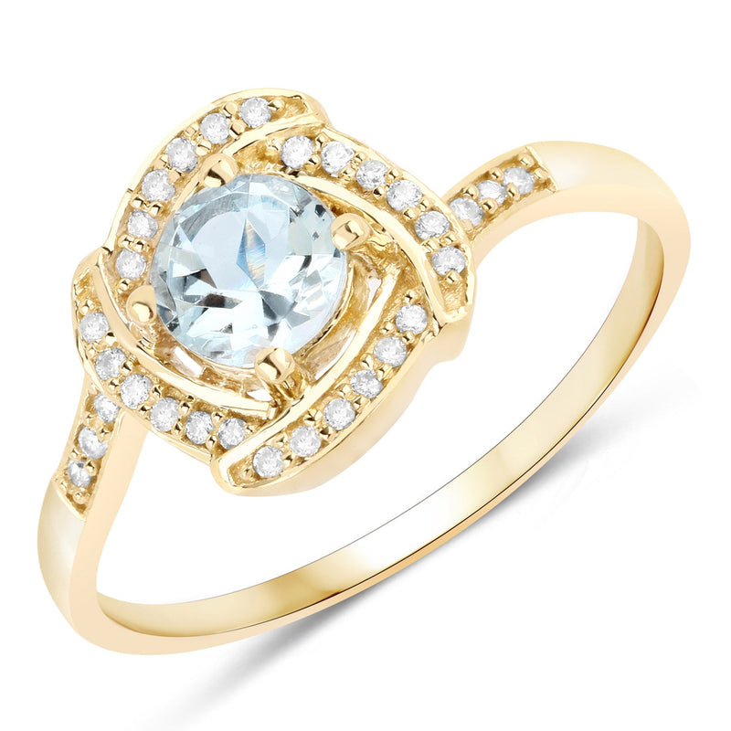 Bids.com 0.46 Carat Genuine Aquamarine and White Diamond 14K Yellow Gold Ring Rings White Smoke size 7.00,size 5.00,size 6.00,size 8.00,size 9.00