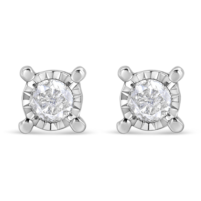 Bids.com .925 Sterling Silver 1.0 Cttw Round Brilliant-Cut Diamond Miracle-Set Solitaire Stud Earrings (H-I Color, I2-I3 Clarity) Earrings White Smoke White.Sterling Silver / 1.02