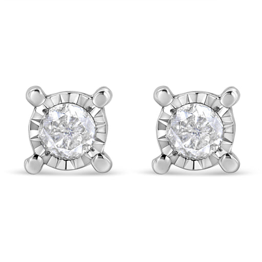 Bids.com .925 Sterling Silver 1.0 Cttw Round Brilliant-Cut Diamond Miracle-Set Solitaire Stud Earrings (H-I Color, I2-I3 Clarity) Earrings White Smoke White.Sterling Silver / 1.02