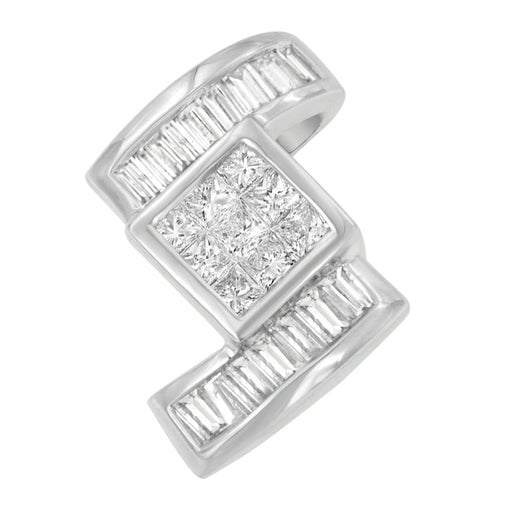 Bids.com 14K White Gold 1 2/5 cttw Princess and Baguette Cut Diamond Zig Zag Pendant Necklace (H-I, SI1-SI2) Necklaces White Smoke White.Gold / 18
