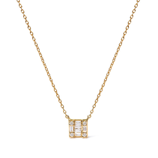 Bids.com 10K Yellow Gold 1/10 Cttw Round and Baguette Diamond Mosaic Composite Square 18" Inch Pendant Necklace (H-I Color, I1-I2 Clarity) Necklaces White Smoke Yellow.Gold / 18
