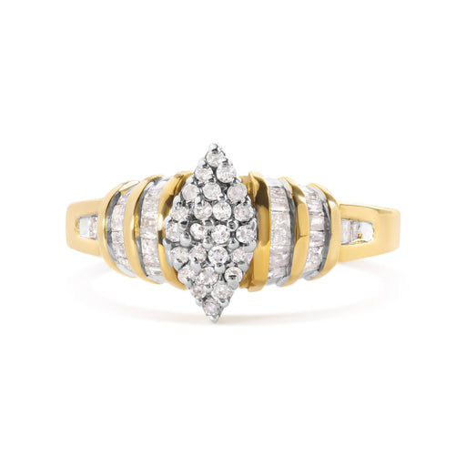 Bids.com 10K Yellow Gold 1/2 Cttw Diamond Pear Shaped Head and Multi Row Channel Set  Shank Ring (H-I Color, SI2-I1 Clarity) - Ring Size 7 Rings White Smoke 7 / Yellow.Gold