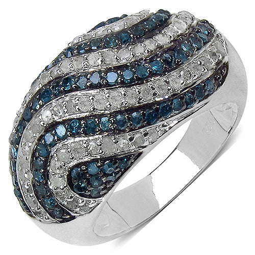 Bids.com 1.34 Carat Genuine Blue Diamond & White Diamond .925 Sterling Silver Ring Rings White Smoke size 6.00,size 7.00,size 8.00,size 9.00