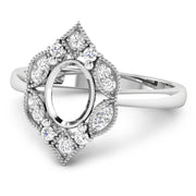 Bids.com 0.20 Carat Genuine White Diamond 14K White Gold Semi Mount Ring - holds 8x6mm Oval Gemstone Rings White Smoke size 6.00,size 7.00,size 8.00