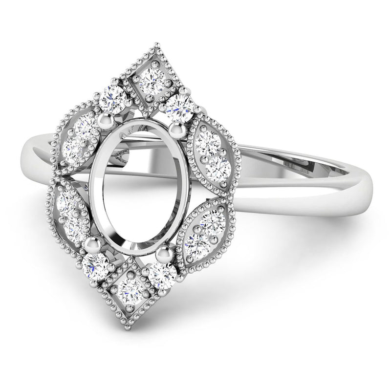 Bids.com 0.20 Carat Genuine White Diamond 14K White Gold Semi Mount Ring - holds 8x6mm Oval Gemstone Rings White Smoke size 6.00,size 7.00,size 8.00