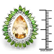 Bids.com 7.02 Carat Genuine Citrine and Chrome Diopside .925 Sterling Silver Ring Rings White Smoke size 6.00,size 8.00,size 7.00,size 9.00,size 5.00