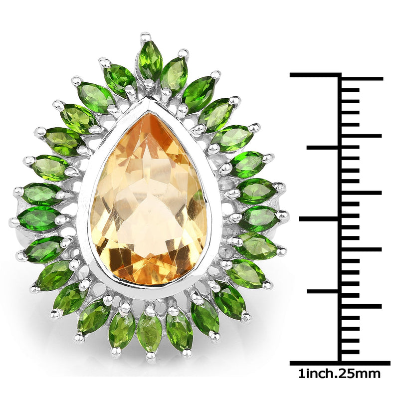 Bids.com 7.02 Carat Genuine Citrine and Chrome Diopside .925 Sterling Silver Ring Rings White Smoke size 6.00,size 8.00,size 7.00,size 9.00,size 5.00