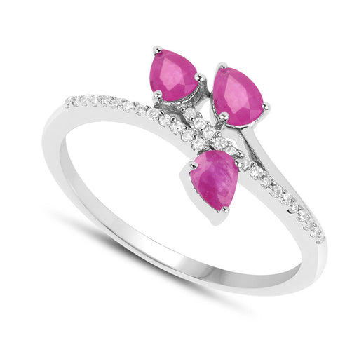 Bids.com 0.68 Carat Genuine Ruby and White Diamond 14K White Gold Ring Rings White Smoke size 5.00,size 6.00,size 7.00,size 8.00,size 9.00