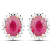Bids.com 3.14 Carat Genuine Ruby and White Diamond 14K Yellow Gold Earrings Earrings White Smoke