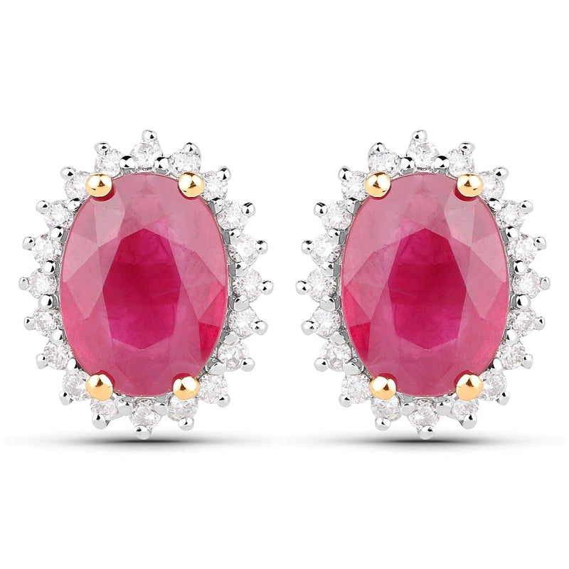 Bids.com 3.14 Carat Genuine Ruby and White Diamond 14K Yellow Gold Earrings Earrings White Smoke