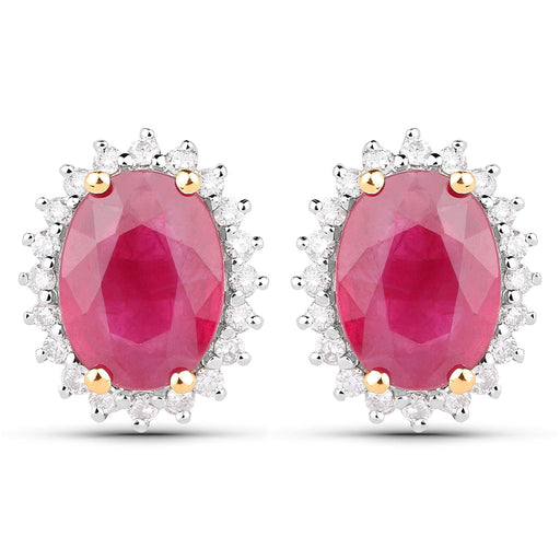Bids.com 3.14 Carat Genuine Ruby and White Diamond 14K Yellow Gold Earrings Earrings White Smoke