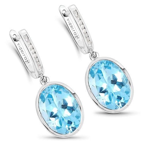 Bids.com 15.13 Carat Genuine Blue Topaz and White Diamond .925 Sterling Silver Earrings Earrings White Smoke