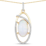 Bids.com 3.59 Carat Genuine Ethiopian Opal and White Diamond 14K Yellow Gold Pendant Pendants White Smoke