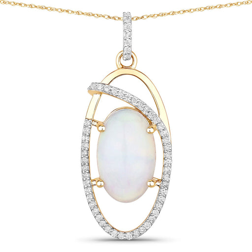 Bids.com 3.59 Carat Genuine Ethiopian Opal and White Diamond 14K Yellow Gold Pendant Pendants White Smoke