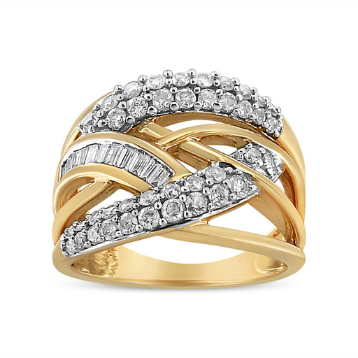 Bids.com 10K Yellow and White Gold 1.0 Cttw Round and Baguette-Cut Diamond Multirow Interwoven Cocktail Ring (I-J Color, I2-I3 Quality) - Size 7 Rings White Smoke 6 / YellowWhite.Gold,9 / YellowWhite.Gold,8 / YellowWhite.Gold,7 / YellowWhite.Gold
