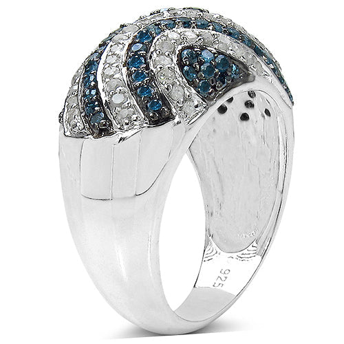 Bids.com 1.34 Carat Genuine Blue Diamond & White Diamond .925 Sterling Silver Ring Rings White Smoke size 6.00,size 7.00,size 8.00,size 9.00