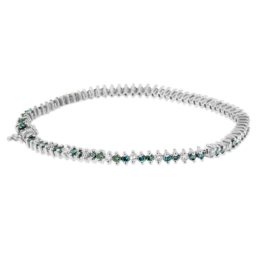 Bids.com 14K White Gold Round-Cut white and Blue Diamond Fashion Bracelet (3.70 cttw, H-I Color, SI1-SI2 Clarity) Bracelets White Smoke White.Gold / 7