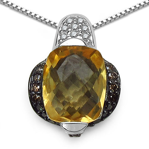 Bids.com 2.91 Carat Genuine Citrine, Champagne Diamond & White Diamond .925 Sterling Silver Pendant Pendants White Smoke