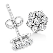 Bids.com 14K White Gold 1/2 Cttw Prong Set Round-Cut Diamond Flower Stud Earring (H-I Color, I1-I2 Clarity) Earrings White Smoke White.Gold / 0.5