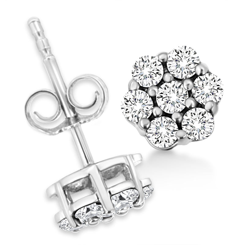 Bids.com 14K White Gold 1/2 Cttw Prong Set Round-Cut Diamond Flower Stud Earring (H-I Color, I1-I2 Clarity) Earrings White Smoke White.Gold / 0.5