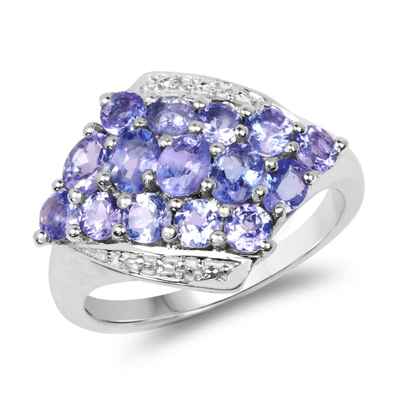 Bids.com 1.85 Carat Genuine Tanzanite .925 Sterling Silver Ring Rings White Smoke size 6.00,size 7.00,size 8.00,size 9.00