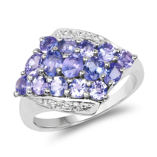 Bids.com 1.85 Carat Genuine Tanzanite .925 Sterling Silver Ring Rings White Smoke size 6.00,size 7.00,size 8.00,size 9.00