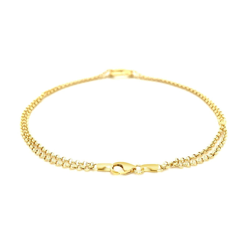 Bids.com 14k Yellow Gold Double Rolo Chain Anklet with an Open Heart Station Accessories White Smoke 10 / Yellow Gold