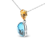 Bids.com 18K White and Yellow Gold Diamond Accent and Yellow Citrine and Sky Blue Topaz Gemstone Dangle Drop 18" Pendant Necklace (G-H Color, SI1-SI2 Clarity) Necklaces White Smoke YellowWhite.Gold / 18
