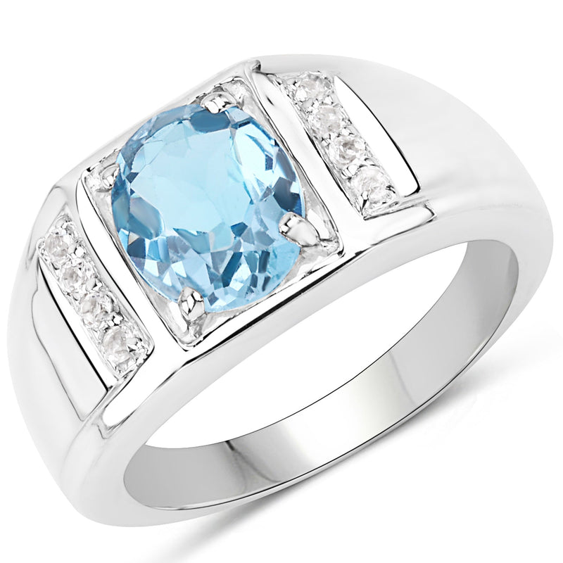 Bids.com 2.18 Carat Genuine London Blue Topaz and White Topaz .925 Sterling Silver Ring Rings White Smoke size 6.00,size 7.00,size 8.00,size 9.00