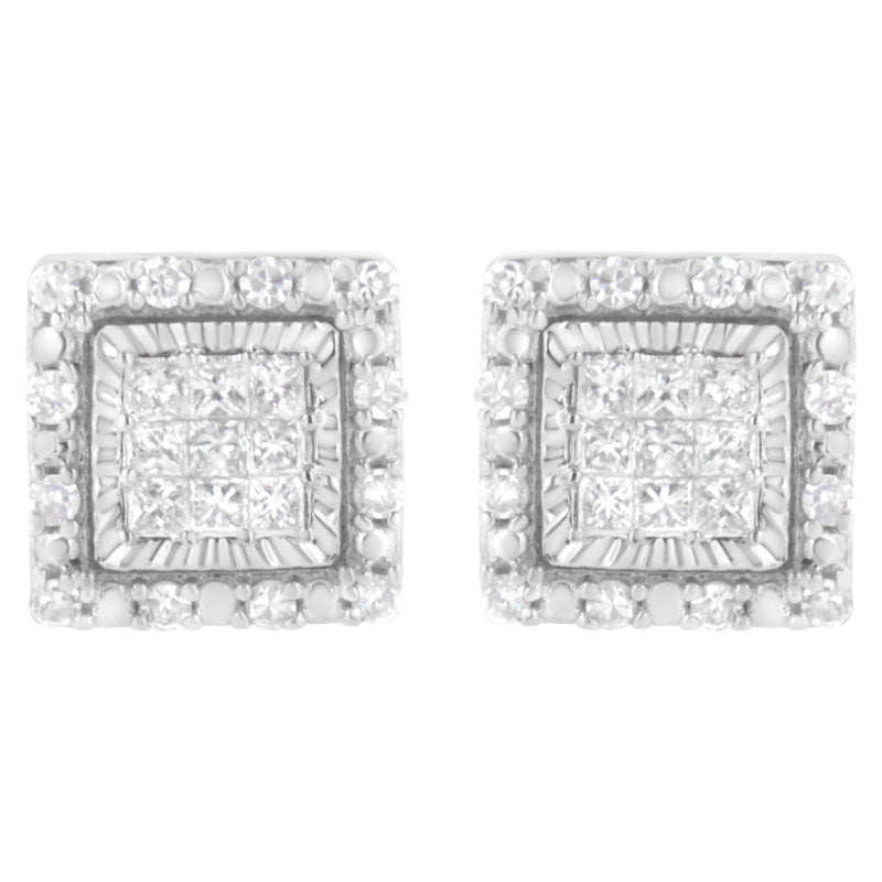 Bids.com 10K White Gold 1/2 cttw Invisible Set Princess-Cut Diamond Square Stud Earring (I-J Color, I1-I2 Clarity) Earrings Light Gray White.Gold / 0.5