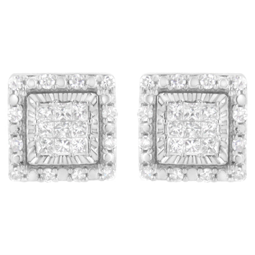 Bids.com 10K White Gold 1/2 cttw Invisible Set Princess-Cut Diamond Square Stud Earring (I-J Color, I1-I2 Clarity) Earrings Light Gray White.Gold / 0.5