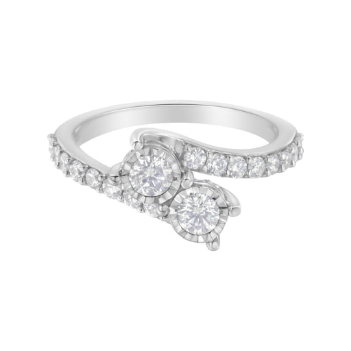 Bids.com 10K White Gold Two-Stone Miracle-Set Diamond Bypass Ring (1 Cttw, H-I Color, I1-I2 Clarity) - Size 6 Rings White Smoke 7 / White.Gold,8 / White.Gold,7.5 / White.Gold,6.5 / White.Gold,6 / White.Gold