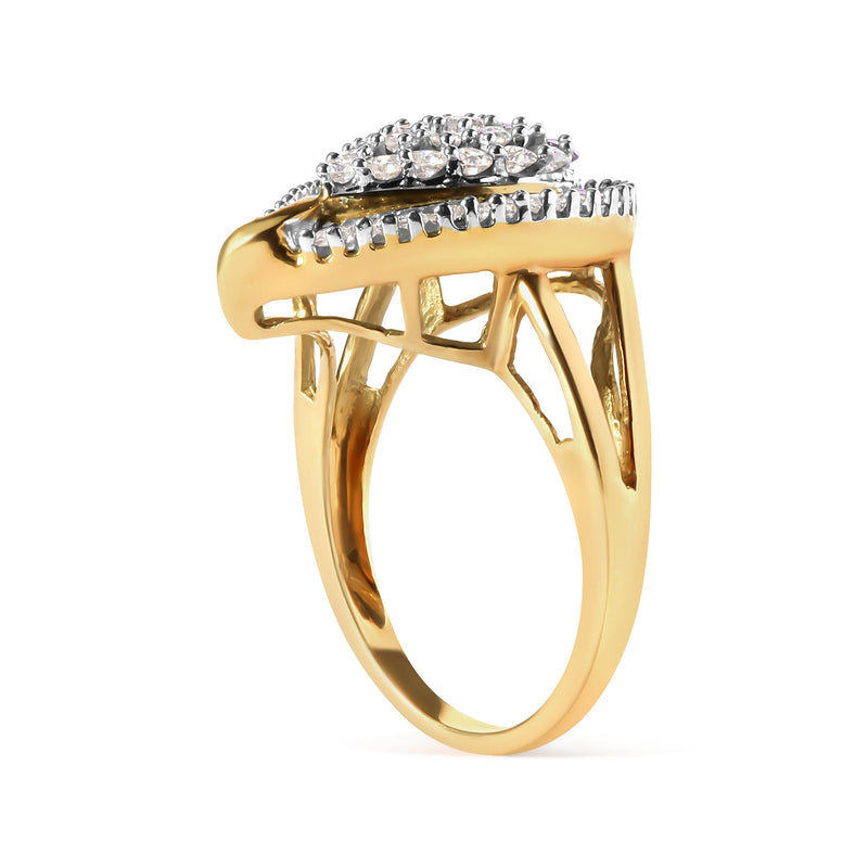 Bids.com 10K Yellow Gold 1 Cttw Round and Baguette Cut Diamond Ballerina Cluster Ring (H-I Color, SI2-I1 Clarity) Rings White Smoke 7 / Yellow.Gold