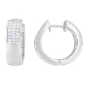 Bids.com 14K White Gold 1 1/8 cttw Princess and Round Cut Diamond Huggie Earrings (H-I, VS1-VS2) Earrings White Smoke White.Gold / 1.13