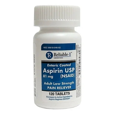 reliabe-1 Aspirin Enteric Coated Adult Low Strength Pain Reliever Tablets 120 Ea. Health Care Gray