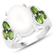 Bids.com 4.52 Carat Genuine Opal and Chrome Diopside .925 Sterling Silver Ring Rings White Smoke size 7.00,size 8.00,size 6.00,size 9.00
