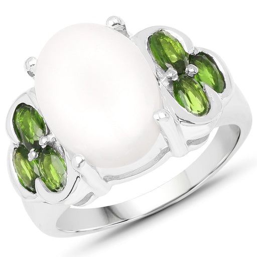 Bids.com 4.52 Carat Genuine Opal and Chrome Diopside .925 Sterling Silver Ring Rings White Smoke size 7.00,size 8.00,size 6.00,size 9.00