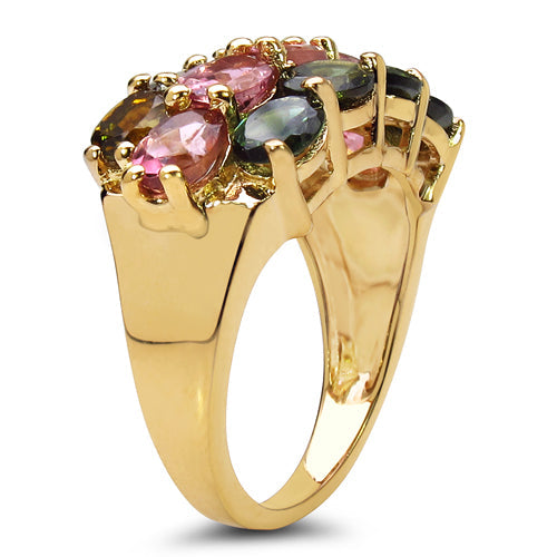 Bids.com 14K Yellow Gold Plated 4.58 Carat Genuine Multi Tourmaline .925 Sterling Silver Ring Rings White Smoke size 7.00,size 6.00,size 8.00,size 9.00