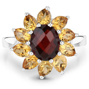 Bids.com 5.50 Carat Genuine Garnet and Citrine .925 Sterling Silver Ring Rings White Smoke size 9.00,size 5.00,size 6.00,size 7.00,size 8.00