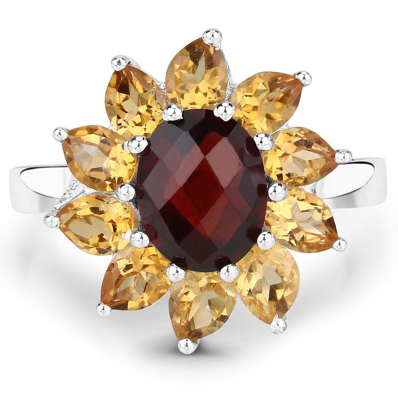 Bids.com 5.50 Carat Genuine Garnet and Citrine .925 Sterling Silver Ring Rings White Smoke size 9.00,size 5.00,size 6.00,size 7.00,size 8.00